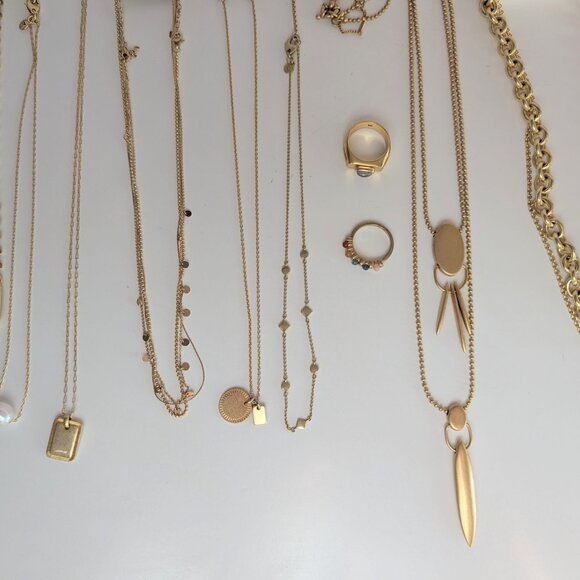Madewell Anthropologie Gold Jewelry Bundle ✨ Layered Necklaces, Rings, Mega Lot - Picture 3 of 13